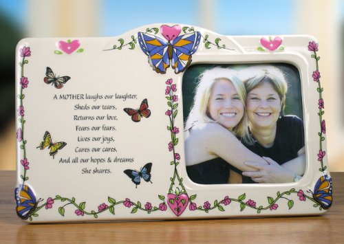 Mother Picture Frame – Porcelain Photo Plaque with Hand Painted Butterflies and Flowers – Loving Poem About Mom – Mother’s Day Gift – Gifts for Her – Grandmother to Be Gift – Mother in Law – Grandma Gift