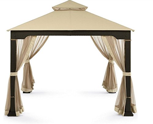 Patio Furniture-Party Gazebo With Canopy-This is 10’x10’Outdoor Canopy Party Rattan Wicker Metal Patio Gazebo-Color CREAM-Garden Decor-Resin wicker wrapped metal frame and posts-Treated for protection against UV-Water Resistant-High quality gazeboperfect for many outdoor needs-Guaranteed!