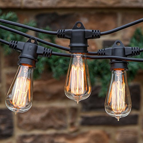 Brightech™ Ambience Pro Vintage Edition – Outdoor Commercial String Lights with Nostalgic Edison Bulbs – 48 Feet String Light with 15 Heavy Duty Molded Rubber Light Sockets – Create a Unique Retro Look and Feel – UL Listed for Indoor and Outdoor Use