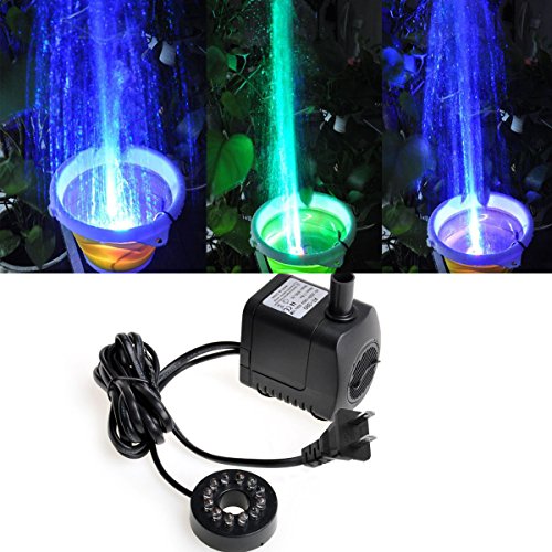 LEATON®15w 110v 800L Per Hour (3.5 GPM)Submersible Pump Aquarium Pond Fountain Fish Tank Water Hydroponic with 12 Color LED Light