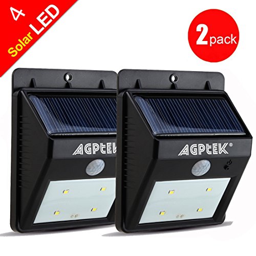 AGPtEK® Solar Powered Wireless LED Security Motion Sensor Light Outdoor Wall/Garden Lamp / Motion Sensor-Detector Activated with Dusk to Dawn Dark Sensing Auto On / Off Function for Patio, Deck, Yard, Garden, Home, Driveway, Stairs – 2 Pack