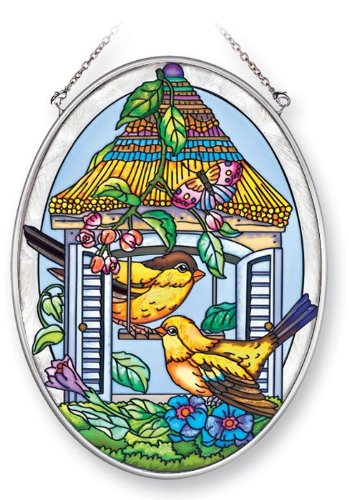 Amia 41365 Goldfinch Birdhouse 5-1/2 by 7-Inch Oval Sun Catcher, Medium