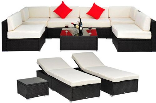 Outsunny Deluxe Outdoor Patio PE Rattan Wicker 10 pc Sofa Sectional / Chaise Lounge Furniture Set