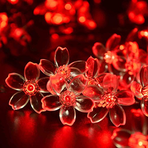 lederTEK Solar Fairy String Lights 21ft 50 LED Red Blossom Decorative Gardens, Lawn, Patio, Christmas Trees, Weddings, Parties, Indoor and Outdoor Use (50 LED Red)