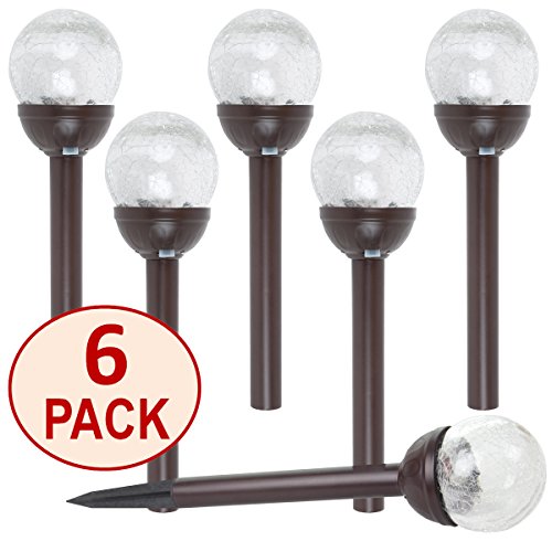NEW 2015 SET OF 6 Crackle Glass Globe Color-Changing LED & White LED Bronze Stainless Steel Solar Path Lights by SOLAscape®