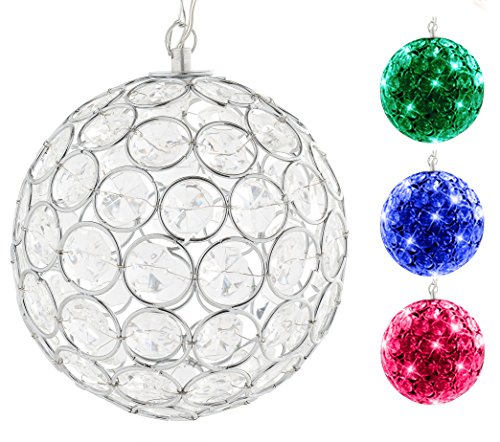 Hoont™ Outdoor Hanging Decorative Sparkling Crystals Gazing Ball with Solar Powered Color Changing LED Light – 6 Inch Diameter