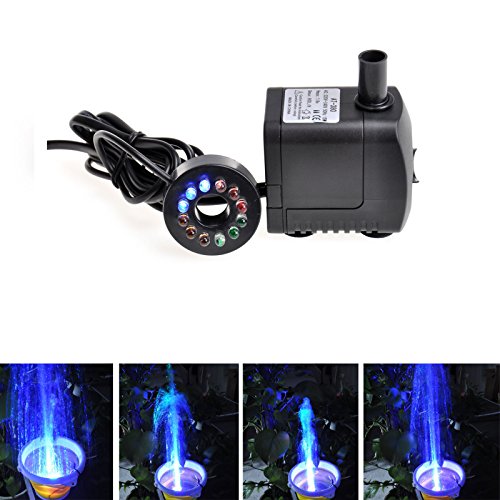 TSSS 270 GPH， Submersible Pump with 12 Color LED Light for Aquarium/Hydroponics/Fountain/Gardens