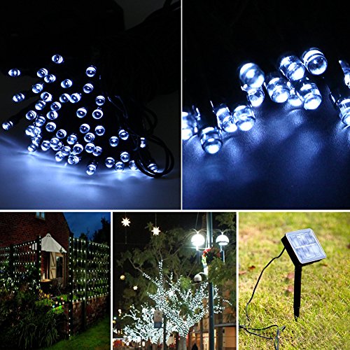 U Charge Solar String Lights 39ft 12m 100 LED Outdoor String Lights for Gardens, Homes, Wedding, Christmas Party, Waterproof (100 LED White)