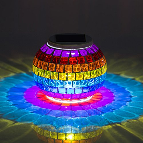 New Arrival Solar Powered Mosaic Glass Color Changing Rainbow LED Light , Rechargeable/ Waterproof Flameless Night Light for Indoor or Outdoor Decorations. Sunshine Magic Ball as Great Gift for Any Festival. (Rainbow)