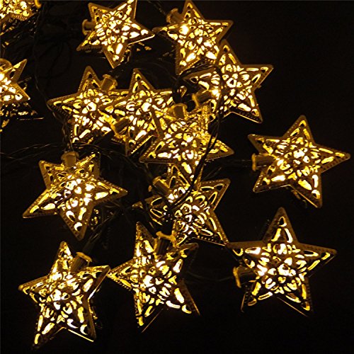Solar Powered Silver Star LED String Lights with 20 Warm White Leds for Outdoor Garden Fence Patio Christmas Party Wedding Decoration