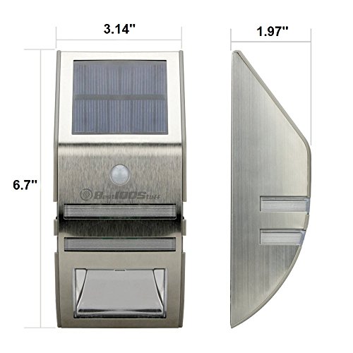 Best 100Stuff /Solar PIR Motion Sensor Light Super Bright Led Bulbs /Stainless Steel Durable Waterproof/ Outdoor Garden Patio Path Fence Yard Wall Drive Way /Improve Security Protect Your Investment /1 Year Guarantee/ Cool Great Latest Stylish Design