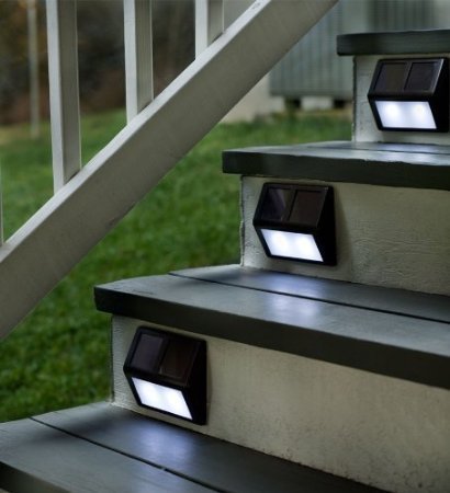 4 Pack Upgrade Version Sunproof Waterproof Solar Powered Stainless Steel 2 LED White Staircase Step Light Stairways Landscape Garden Path Wall Lamp- Solar Powered