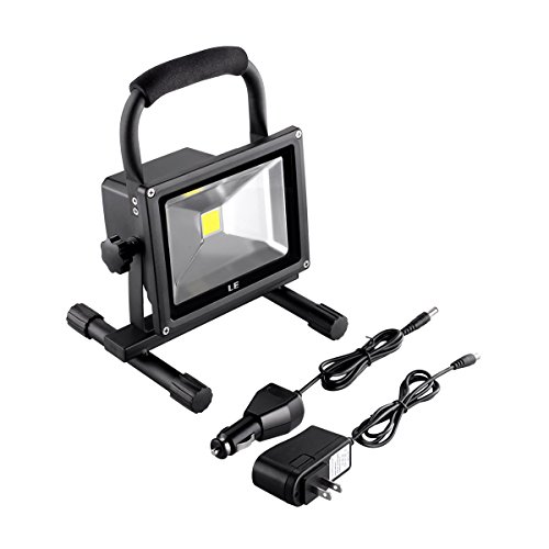 LE® 20W Rechargeable Portable LED Work Light, 100W Halogen Bulb Equivalent, 1400lm, Adapter and Car Charger Included, Waterproof, Outdoor Floodlight