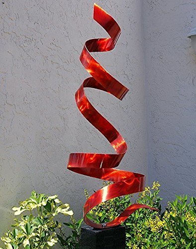 Large Red Indoor-Outdoor Sculpture – Yard Art – Abstract Metal Sculpture – Garden Decor – Red Twist by Jon Allen