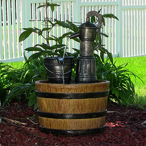 Sunnydaze Old Fashioned Water Pump with Barrel Solar-on-Demand Fountain, 23 Inch Tall