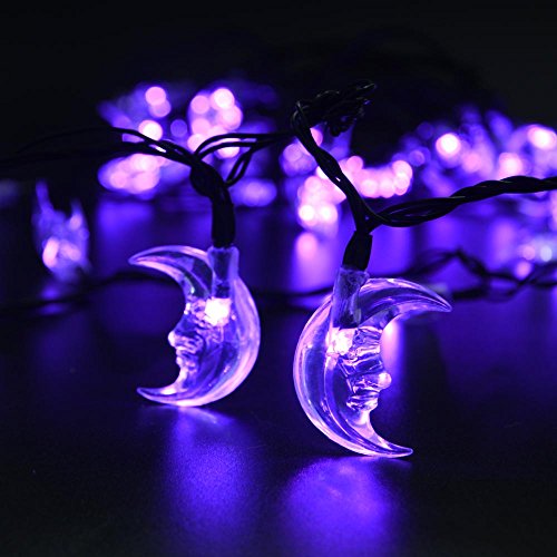 LuckLED Solar Powered LED Christmas Lights, 16ft 30 LED Moon String Lights for Outdoor, Gardens, Homes, Wedding, Christmas Party, Waterproof (Purple)