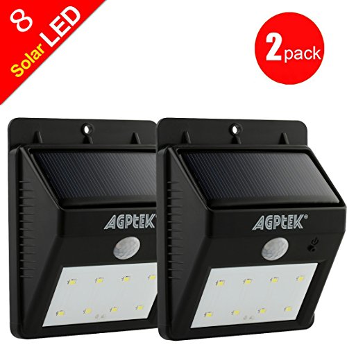 AGPtEK® Solar Powered Wireless 8 LED Security Motion Sensor Light Outdoor Wall/Garden Lamp / Motion Sensor-Detector Activated with Dusk to Dawn Dark Sensing Auto On / Off Function for Patio, Deck, Yard, Garden, Home, Driveway, Stairs (2 Pack 8 LED)