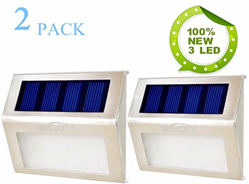 [Exclusive 3 LED] YINGHAO® 2 Pack 100% New Outdoor Solar Step Light 3 LED Stainless Steel