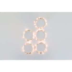 Improved Design with Timer Set of 5 Micro LED 20 Warm White Lights Battery Operated on 7ft Long Silver Color Ultra Thin String Wire, 6 hours on/18 hours off