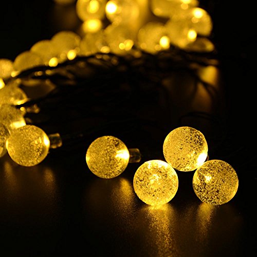 lederTEK Solar Outdoor String Lights 19.7ft 30 LED Warm White Crystal Ball Solar Powered Globe Fairy Lights for Garden Fence Path Landscape Decoration (30 LED Warm White)