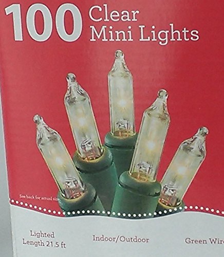 Traditional 21.5 Feet – Indoor / Outdoor Green Wire 100 Clear Mini Lights