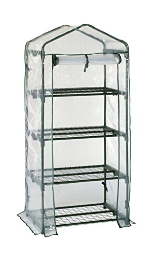 Happy Planter 4-Tier Portable Greenhouse with Four Steel Shelves and Clear PVC Cover, Mini