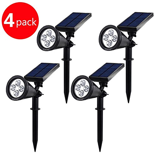 4Pack {New Version 2 Modes} 200 Lumens Solar Wall Lights / In-ground Lights, 180°angle Adjustable and Waterproof 4 LED Solar Outdoor Lighting, Spotlights, Security Lighting, Path Lights for Patio, Deck, Yard, Garden, Driveway, Stairs, Pool Area, Etc. (TD-604, 4 Pack)