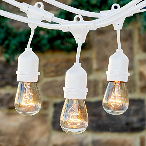 Brightech™ Ambience Pro – Outdoor Commercial String Lights with 11S14 Bulbs – 48 Feet String Light with 15 Heavy Duty Molded Rubber Light Sockets – Create a Unique Retro Look and Feel – Includes Hanging Loops – UL Listed for Indoor and Outdoor Use – White