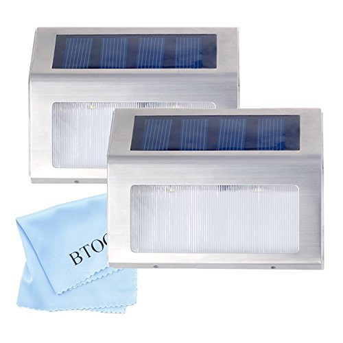 BTOOP Solar LED Outdoor Stainless Light Pack of 2 Which Is Perfect for Path, Patio, Deck, Yard, Home, Driveway and Garden with One BTOOP Microfiber Cloth