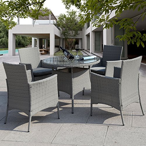 Giantex 5 Pc Patio Rattan Furniture Set Outdoor Backyard Dining Table and 4 Chairs Gray