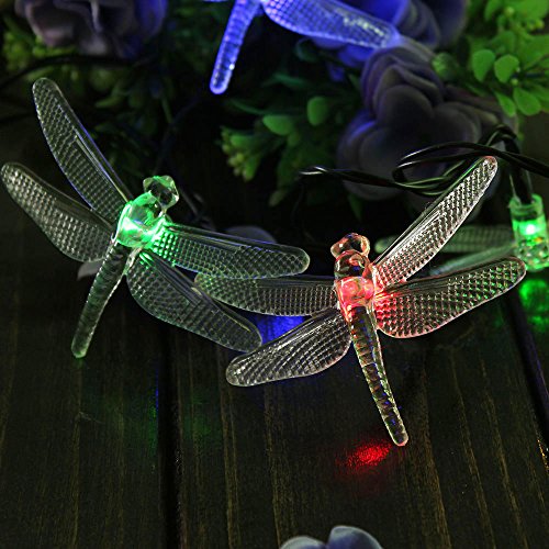 20 LEDs 16.4 Ft Solar Powered Multi-color Dragonfly Fairy Strings Lights , Decorative Lights for Indoor Outdoor Christmas Xmas Parties Wedding Festival Holiday Room Garden Yard Porch