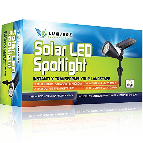 Brightest LED Solar Lights: Uses Next Generation Warm White LEDS (No Icy Blue Color) | Automatic On/Off sensor | Includes Long Lasting & Replaceable 1000mAh Lithium Batteries | This Solar Spotlight is Perfect to Highlight Trees, Bushes, Garden Accents or Any Part of Your Landscape That Needs To Pop | SATISFACTION GUARANTEED