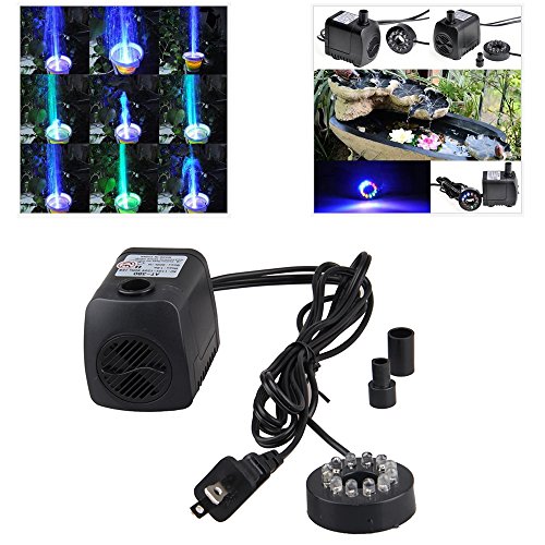NEWSTYLE 15W 800L/H 12 Color LED Light Submersible Fountain Hydroponics Gardens Fish Aquarium Water Pump