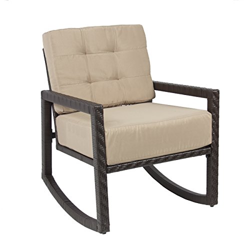 Best ChoiceProducts Outdoor Wicker Rocking Chair with Cushion Patio Furniture Luxury Chair