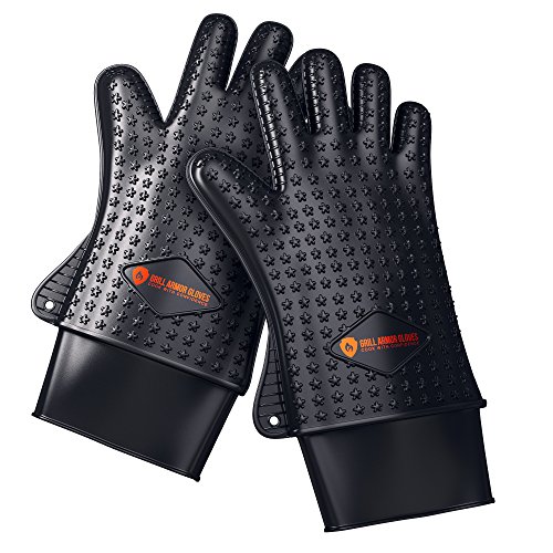 Heat Resistant BBQ Silicone Gloves By Grill Armor Gloves – Premium Quality 100% Waterproof Gloves For Cooking And Grilling- 2 Sizes Available