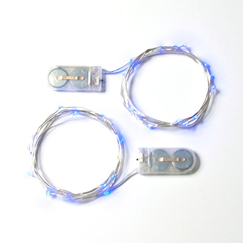 Rtgs 2 Sets of Micro LED 15 Super Bright Blue Color Lights Battery Operated on 6 Ft Long Silver Color Ultra Thin String Wire [NEWEST VERSION] + 100% RTGS Products Satisfaction Guarantee