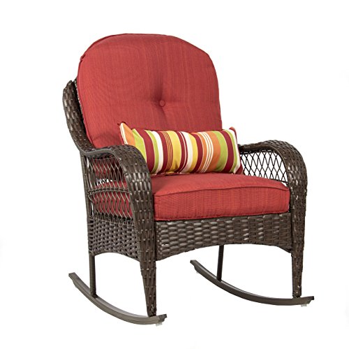 Best ChoiceProducts Wicker Rocking Chair Patio Porch Deck Furniture All Weather Proof with Cushions