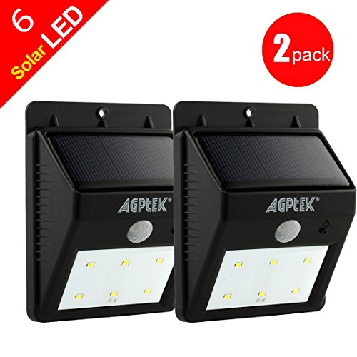 AGPtEK® Solar Powered Wireless 6 LED Security Motion Sensor Light Outdoor Wall/Garden Lamp / Motion Sensor-Detector Activated with Dusk to Dawn Dark Sensing Auto On / Off Function for Patio, Deck, Yard, Garden, Home, Driveway, Stairs (2 Pack 6 LED)