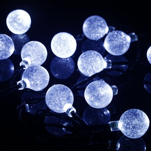 M&T TECH 20 LED Solar Christmas String Fairy Lights for Outdoor Garden Patio Party Porch Yard Wedding-White Crystal Ball