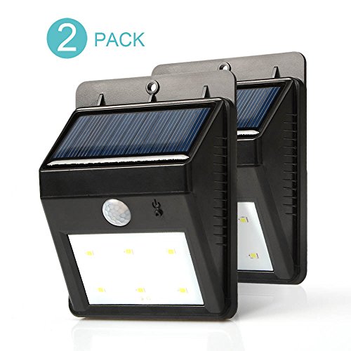 LuckLED Outdoor 6 LEDs Solar Sensor LED Light, PIR Motion Sensor, 10ft Detection Range With Dusk to Dawn Dark Sensing Auto On/Off Function, Package of 2