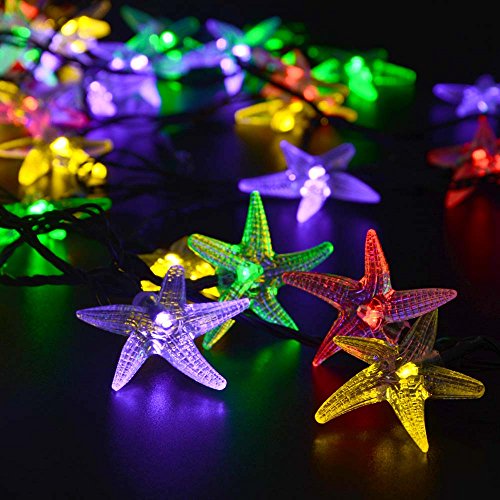 LuckLED Solar Powered LED Christmas Light, 20ft 30 LED Starfish String Lights for Outdoor, Gardens, Homes, Wedding, Christmas Party, Waterproof (Multi-Color)