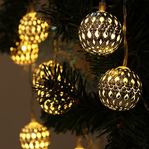 Xcellent Global 12 LED 2 Modes Solar Light Yellow Moroccan Metal Globe Lanterns Tree Ornament for Outdoor, Gardens, Homes, Wedding, Waterproof LD042