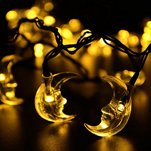 LuckLED Solar Powered LED Christmas Lights, 20ft 30 LED Moon String Lights for Outdoor, Gardens, Homes, Wedding, Christmas Party, Waterproof (Warm White)