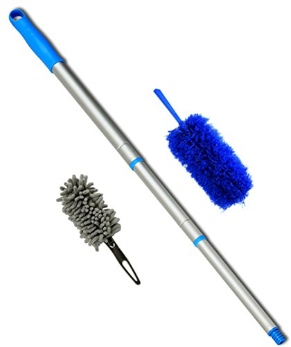 A NEW Dusting Concept -2 Microfiber Dusters and a Pole – The Fluffy Blue Cleaning Duster Is Flexible, Bendable and Extendable with the 4 Foot Pole. The Dense Chenille Microfiber Mini Duster Is Perfect for Dusting Your Delicate and Fragile Items. The Kit Includes the 2 Dusters and Our Telescoping Sturdy, Lightweight Threaded Extension Rod (Pole) That Attaches to the Duster’s Handle. Excellent for Cleaning & Dusting Blinds, Ceiling Fans, Cars and Floors, and for Removing Cobwebs. Because They Are Microfiber, They Work Better Than Cloth, Brush or Feather Dusters As They Do Not Shed and Are Non Allergenic. Our Dusters Saves YOU Money Because They Are Washable and Reusable so You Needs No Refills and You Have No Paper Towels to Toss. A Tips, Use and Care Information Sheet Is Included. For the Duster Without the Pole Type B00uzd2bw2 in the Amazon Search Box. Offered By Everything Wedding and Beyond with a 100% Satisfaction Guaranteed.