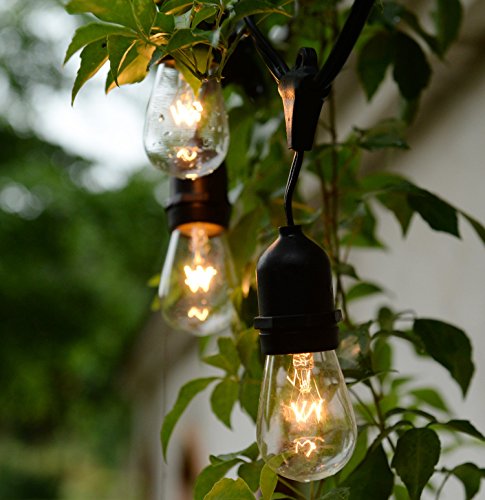 Vintage Style Outdoor Commercial Patio String Light w/Incandescent 11S14 Bulbs, 48-Feet, 15 Lights, 15 Heavy-duty Molded E26 Base Rubber Light Sockets on a 48-feet String, UL Listed for Indoor and Outdoor Use, Add a nostalgic, ambient feeling to any environment