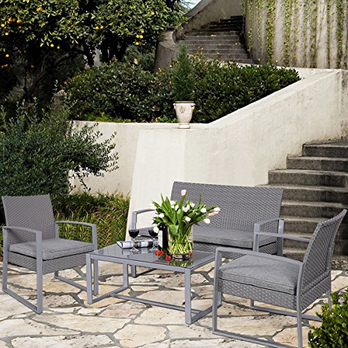 Giantex 4pc Patio Furniture Set Cushioned Outdoor Wicker Rattan Garden Lawn Sofa Seat