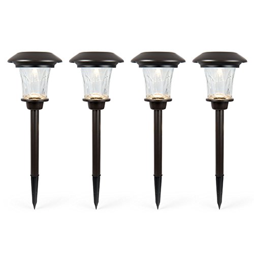 Set of 4 Heavy Duty 14″ Black Plastic Solar Path Lights with Warm White LEDs