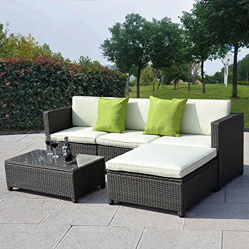 Giantex Outdoor Patio 5pc Furniture Sectional Pe Wicker Rattan Sofa Set Deck Couch Black (Black)