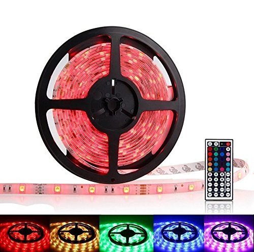 OxyLED® OCD-83 Waterproof RGB LED Strip Light Kit – 16.4ft, 300 LEDs, Color Changing SMD GRB 5050, Dimmable, 44 Key IR Remote, 60W 12V 5A Power Supply Adapter