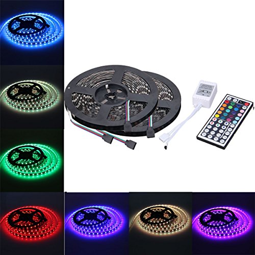 XKTTSUEERCRR 10M/32.8 FT 600LED (Two Rolls) SMD Black PCB 5050 Waterproof Flexible RGB Color Changing LED Light Strip + 44 Key Remote Controller For Indoor And Outdoor Decoration(Power Supply Not Included)